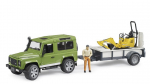 Land Rover Defender Station Wagon mit Einachsanhänger, JCB Mikrobagger 8010 CTS und Bauarbeiter